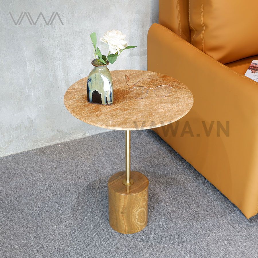 Bàn Tab sofa mặt đá tự nhiên nhập Ý - Trụ inox mạ vàng - Desk Tab