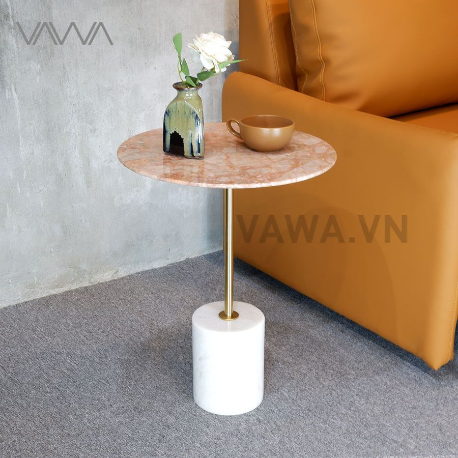 Bàn Tab sofa mặt đá tự nhiên nhập Ý - Trụ inox mạ vàng - Desk Tab