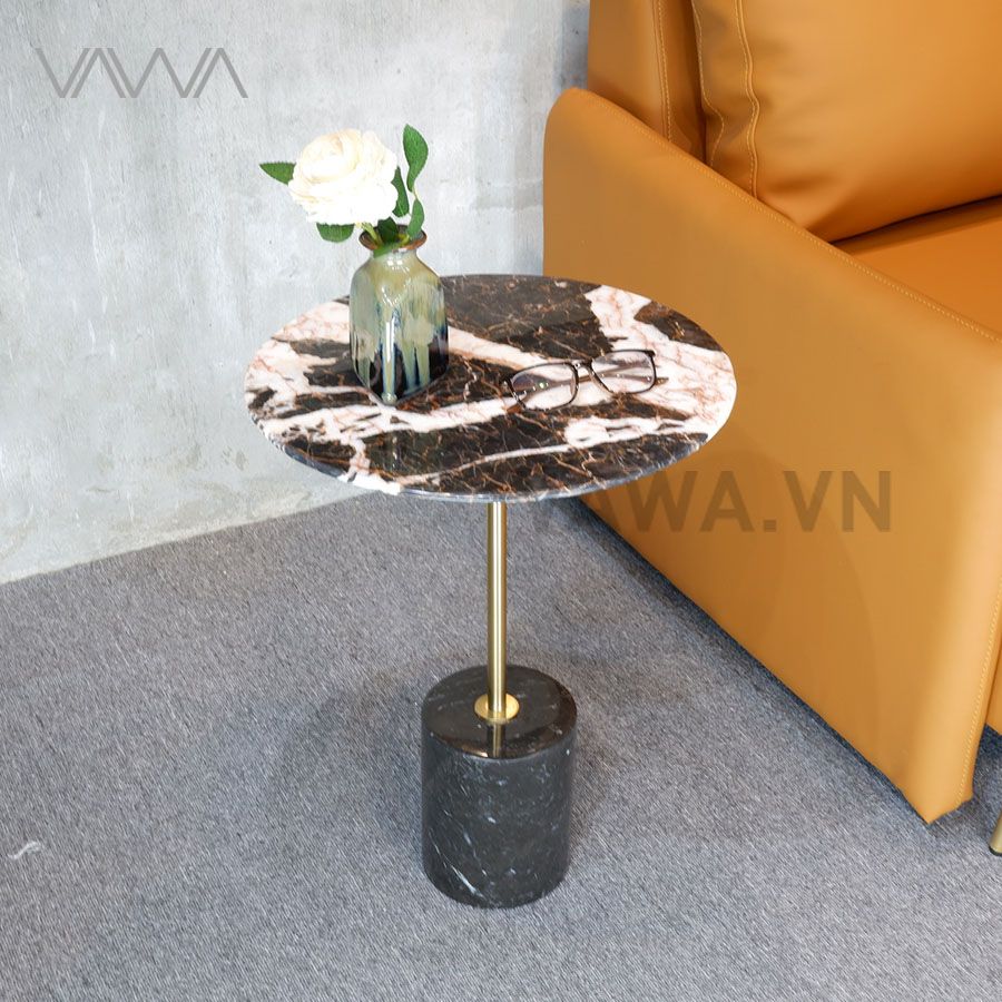 Bàn Tab sofa mặt đá tự nhiên nhập Ý - Trụ inox mạ vàng - Desk Tab