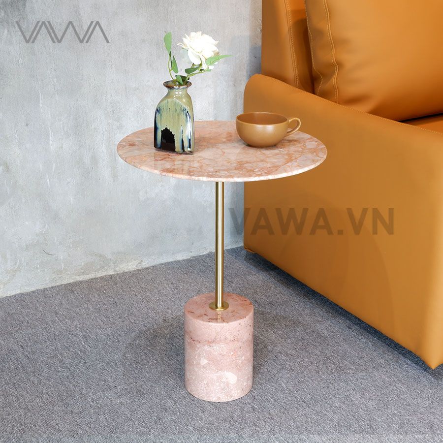Bàn Tab sofa mặt đá tự nhiên nhập Ý - Trụ inox mạ vàng - Desk Tab