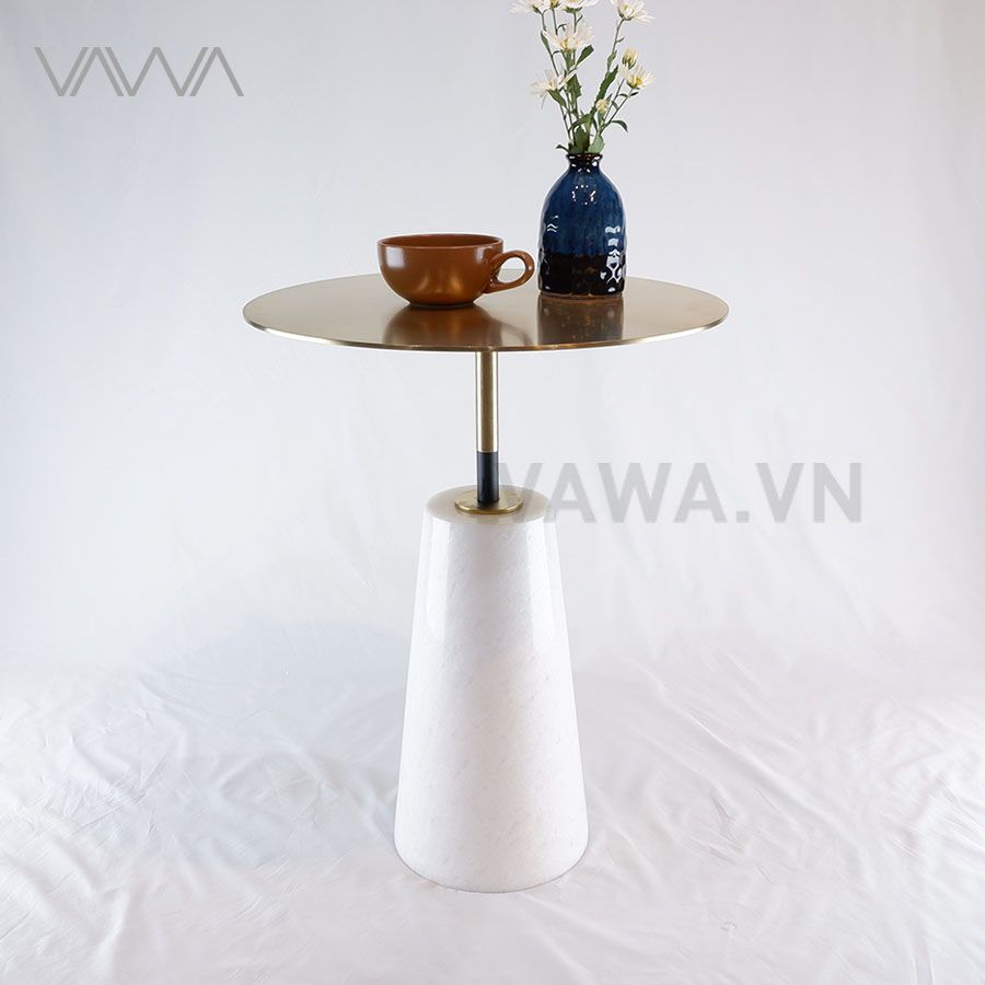 Bàn Tab sofa, Bàn Trà Phụ đẹp đá tự nhiên - Mặt inox mạ vàng - Desk Tab