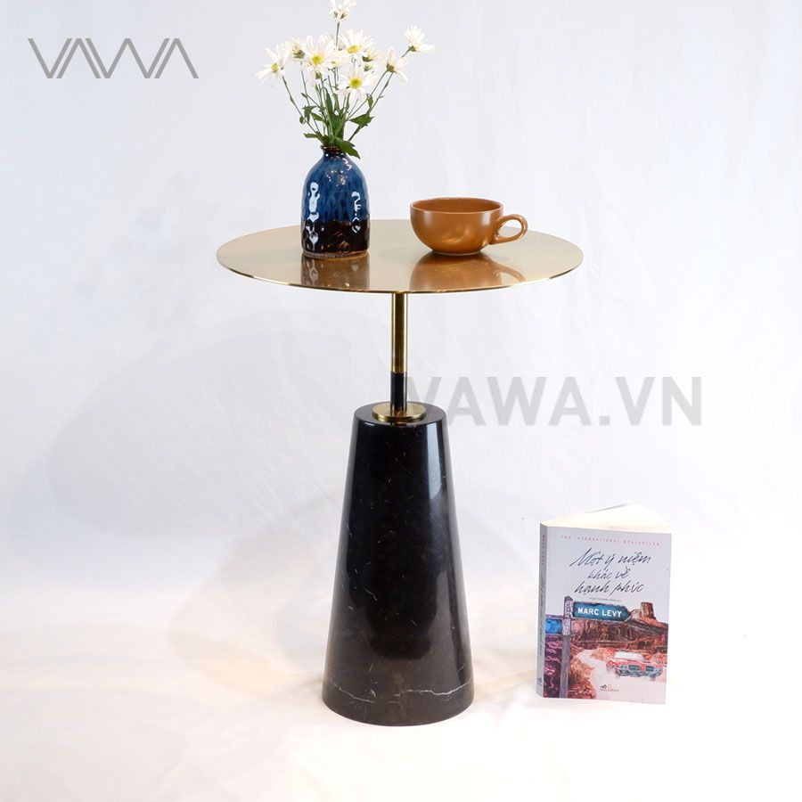 Bàn Tab sofa, Bàn Trà Phụ đẹp đá tự nhiên - Mặt inox mạ vàng - Desk Tab