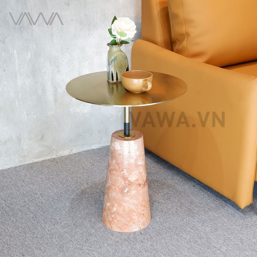 Bàn Tab sofa, Bàn Trà Phụ đẹp đá tự nhiên - Mặt inox mạ vàng - Desk Tab
