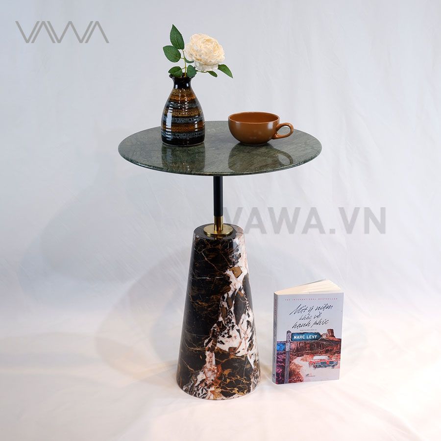 Bàn Tab sofa mặt đá tự nhiên nhập Ý - Trụ inox mạ vàng - Desk Tab