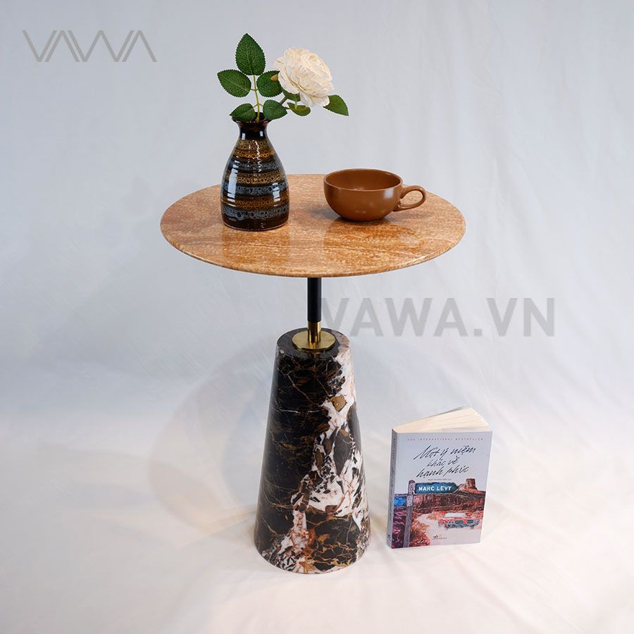 Bàn Tab sofa mặt đá tự nhiên nhập Ý - Trụ inox mạ vàng - Desk Tab