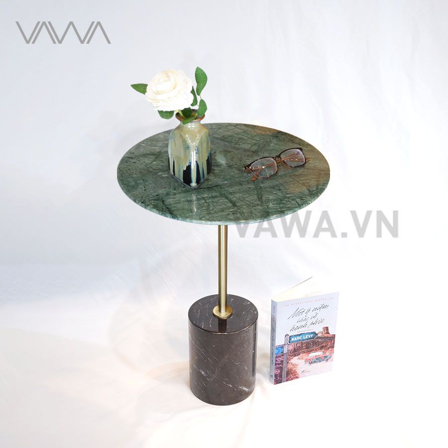 Bàn Tab sofa mặt đá tự nhiên nhập Ý - Trụ inox mạ vàng - Desk Tab