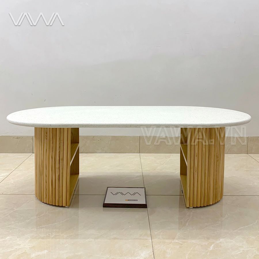Bàn trà Rustic nan gỗ mặt đá có ngăn Autumn