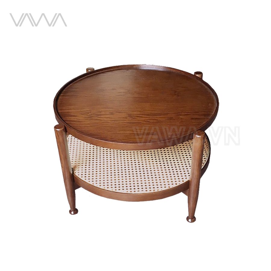 Bàn trà sofa 2 tầng gỗ mây Rustic