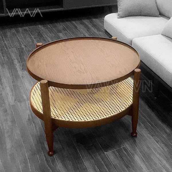 Bàn trà sofa 2 tầng gỗ mây rustic Hà Nội