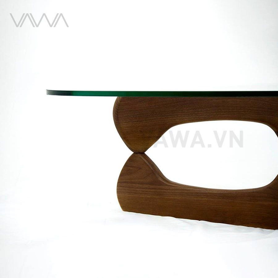 Bàn trà sofa đẹp mặt kính méo chân gỗ Noguchi - Noguchi tea table