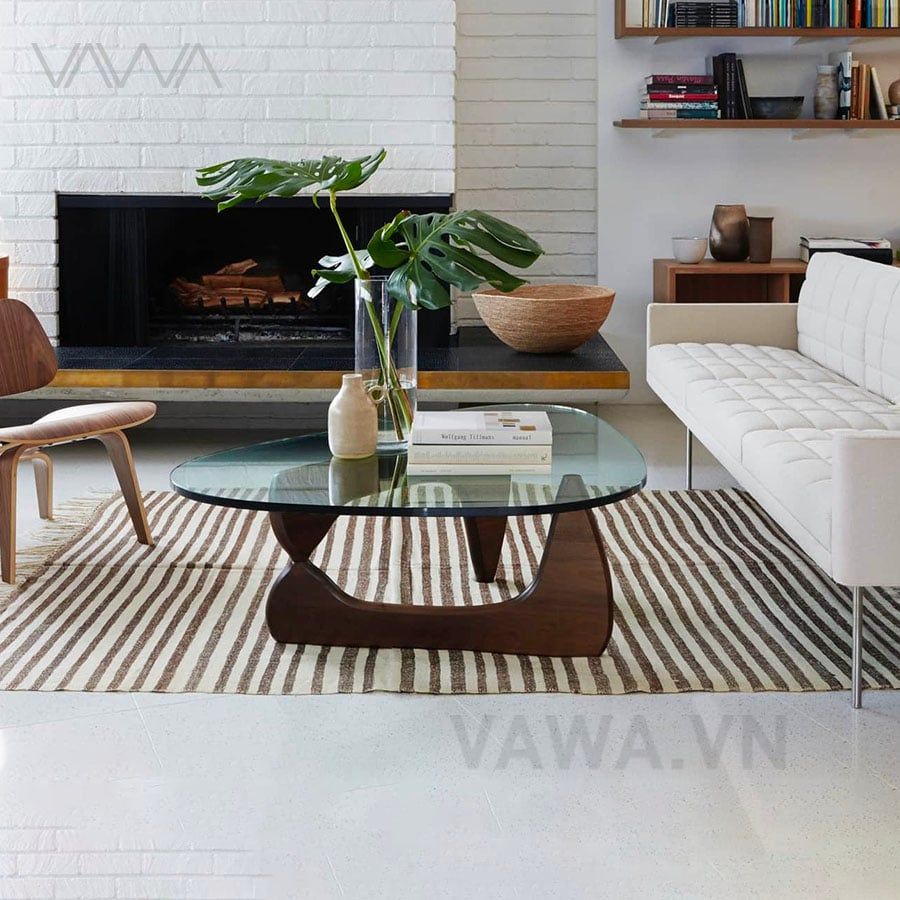 Bàn trà sofa đẹp mặt kính méo chân gỗ Noguchi - Noguchi tea table