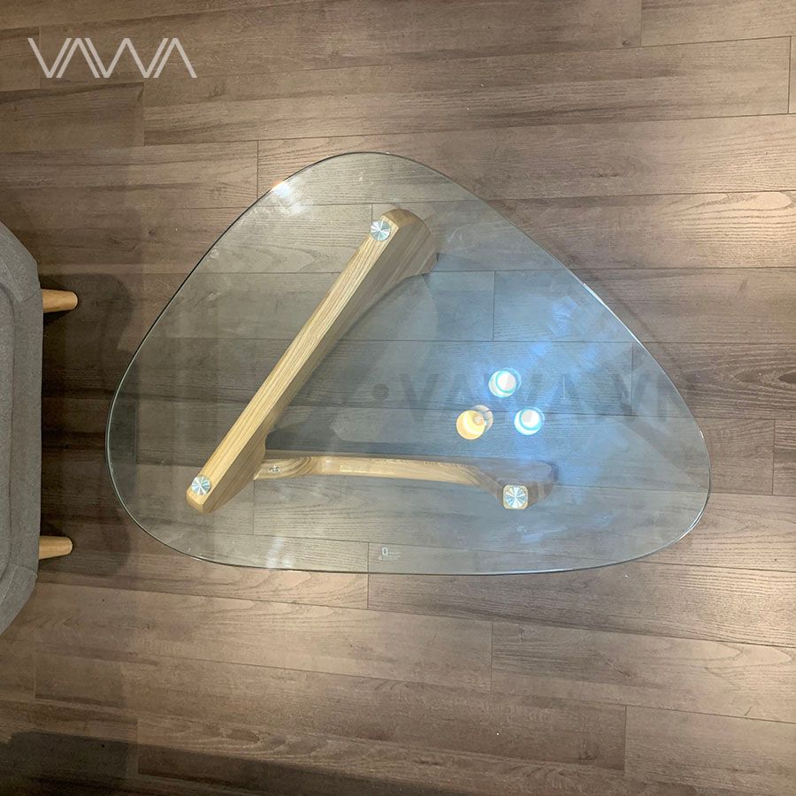 Bàn trà sofa đẹp mặt kính méo chân gỗ Noguchi - Noguchi tea table