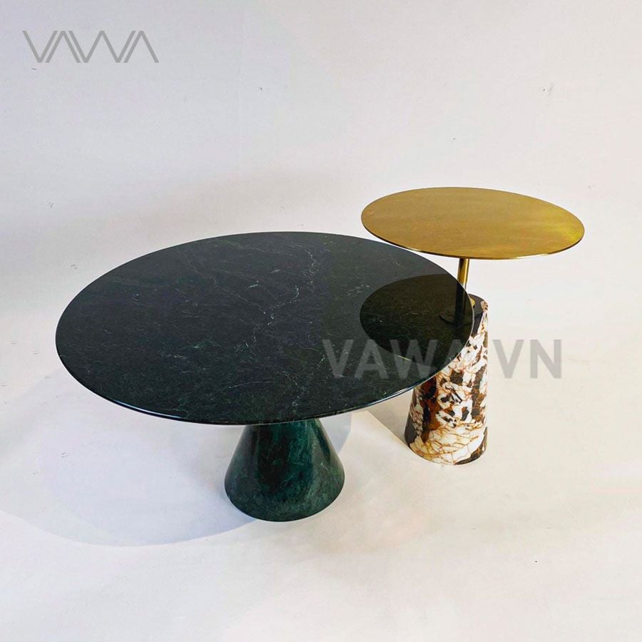 Bàn trà sofa đẹp Simple mặt đá nhập Ý - Trụ mạ vàng PVD