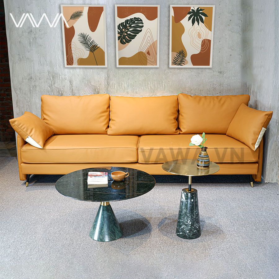 Bàn trà sofa đẹp Simple mặt đá nhập Ý - Trụ mạ vàng PVD