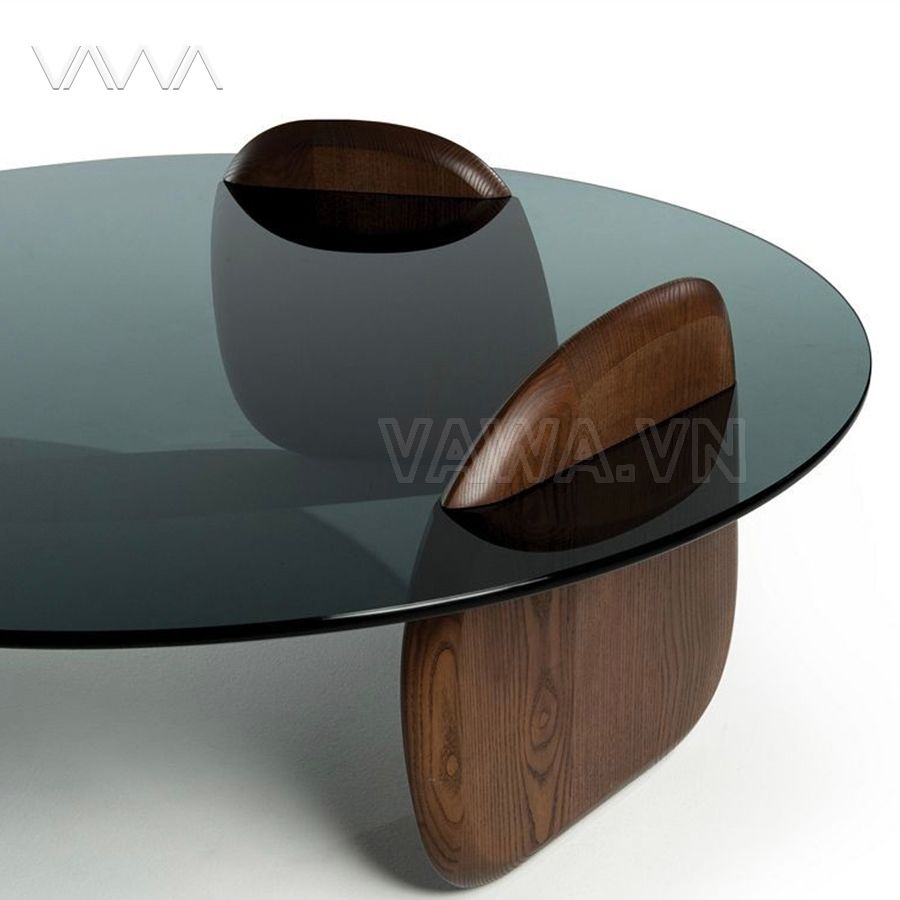 Bàn trà sofa tối giản chân gỗ mặt kính Rove