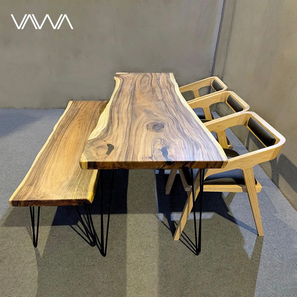 Bộ bàn Ăn-Cafe-làm việc 2 chỗ Gỗ Me Tây nguyên tấm ghế Katakana