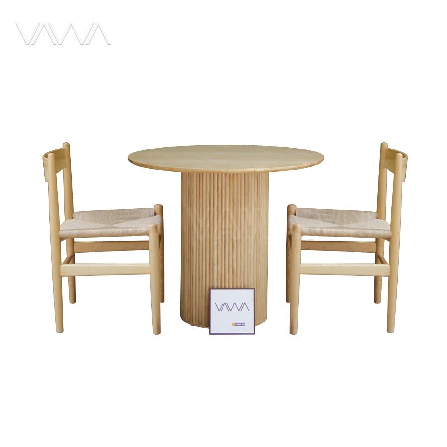 Bộ bàn ăn Rustic gỗ nan tròn Coloma ghế Fussy