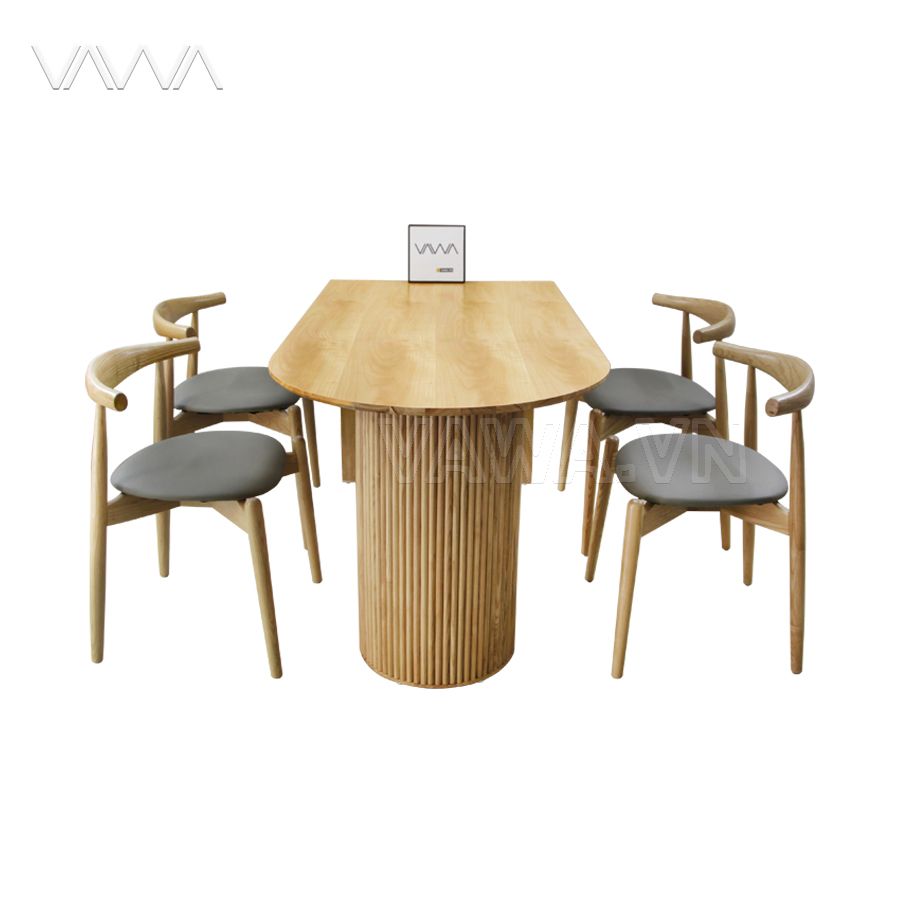 Bộ bàn ăn Rustic gỗ nan tròn Ripple ghế Bull