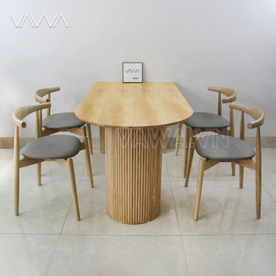 Bộ bàn ăn Rustic gỗ nan tròn Ripple ghế Bull