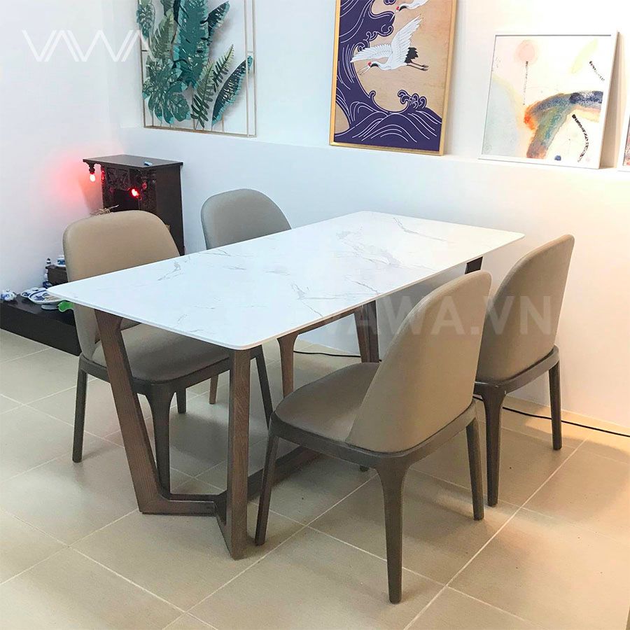 Bộ bàn ăn mặt đá Concorde ghế gỗ Grace
