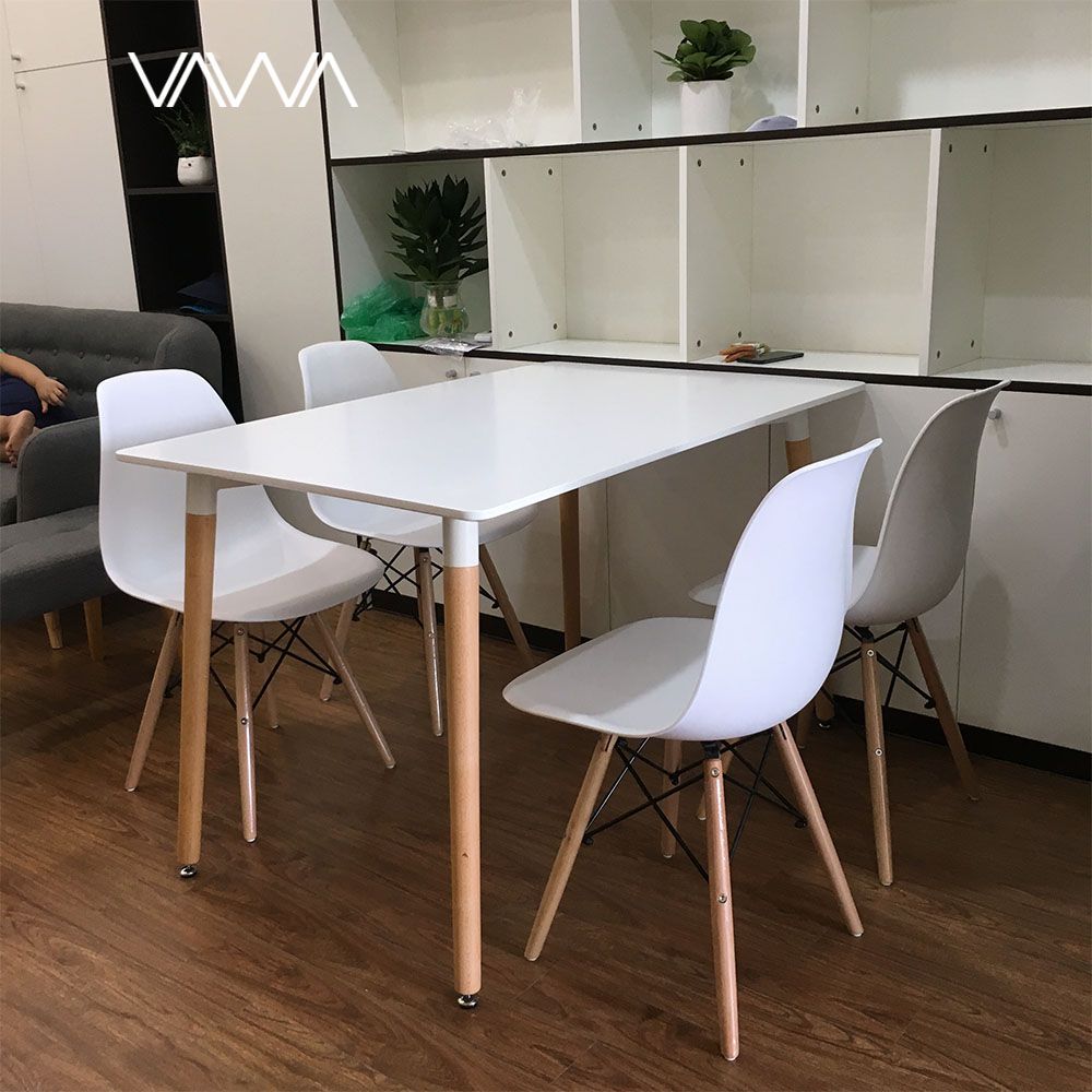 1Bộ bàn ghế ăn 4 chỗ - Bàn chữ nhật EAMES Ghế nhựa màu sắc DSW