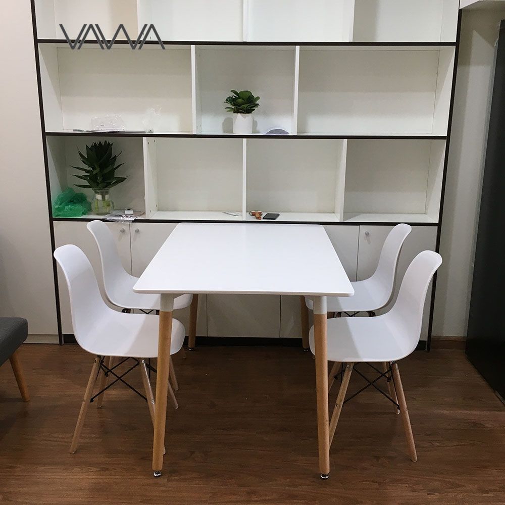 1Bộ bàn ghế ăn 4 chỗ - Bàn chữ nhật EAMES Ghế nhựa màu sắc DSW