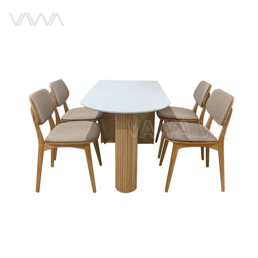 Bộ bàn ghế ăn Rustic mặt đá chân gỗ