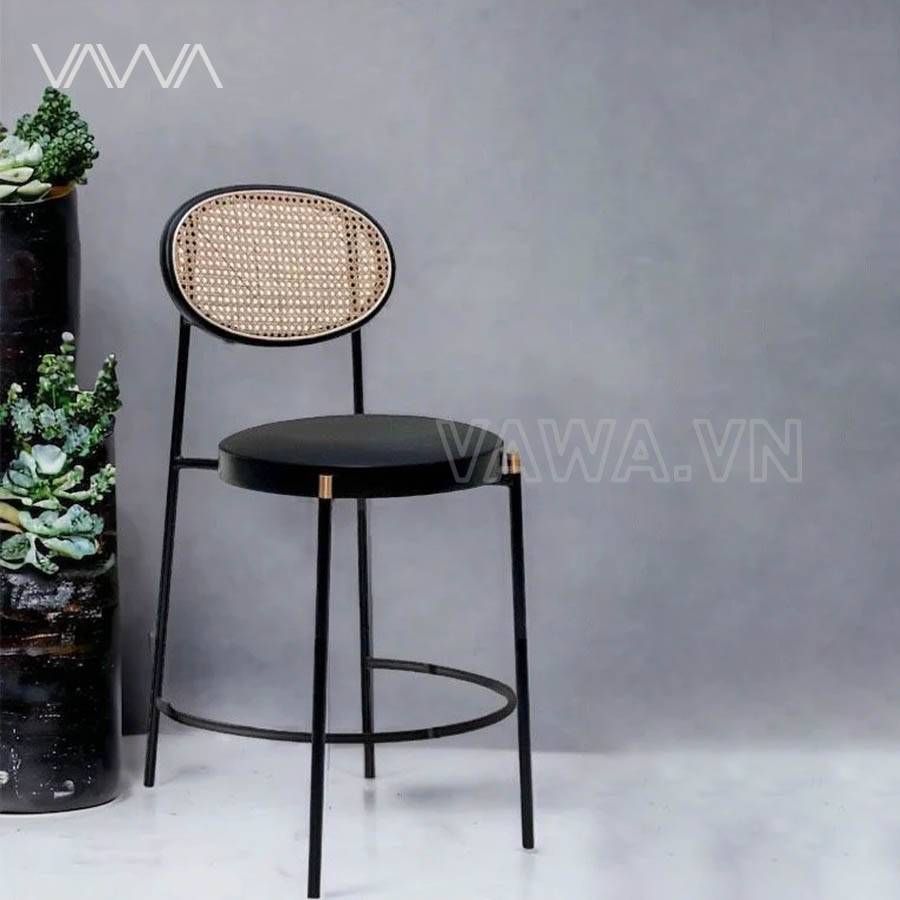 Ghế quầy bar hiện đại chân sắt - Ghế bar tựa lưng mây