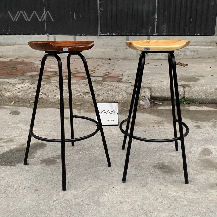 Ghế quầy bar mặt gỗ chân sắt - Ghế đẩu cafe