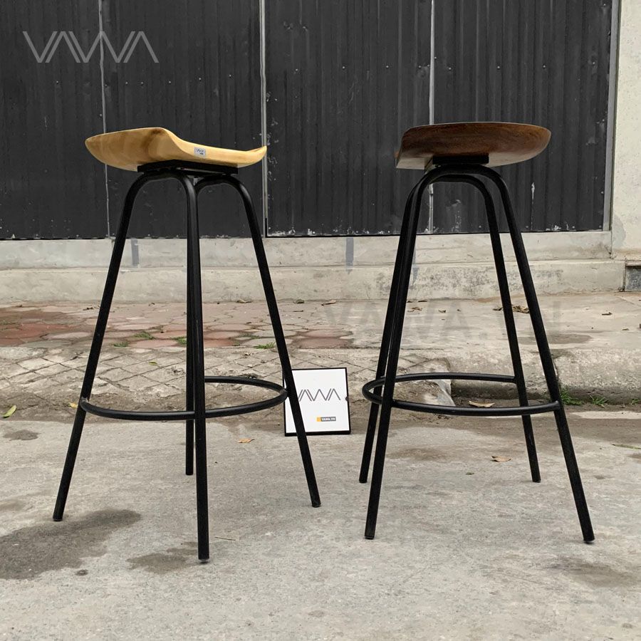 Ghế quầy bar mặt gỗ chân sắt - Ghế đẩu cafe