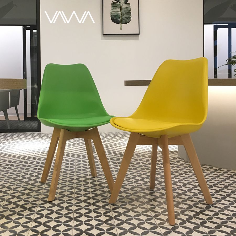 Ghế ăn Eames HERMAN VITRA mặt nhựa nệm da chân gỗ