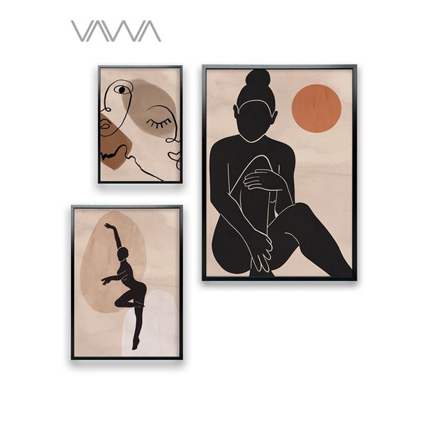 Tranh canvas tối giản Minimalist - Tranh hiện đại trừu tượng cô gái bộ 3 tranh