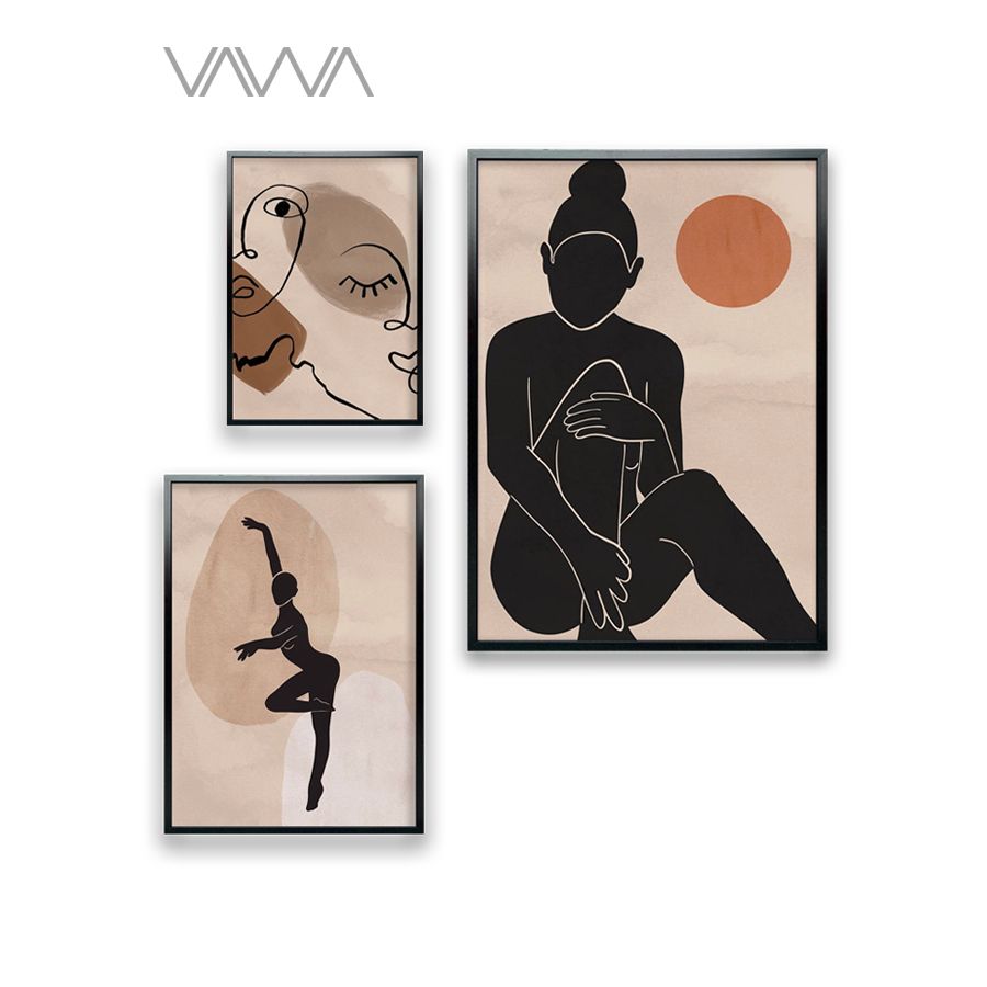 Tranh canvas tối giản Minimalist - Tranh hiện đại trừu tượng cô gái, bộ 3 tranh