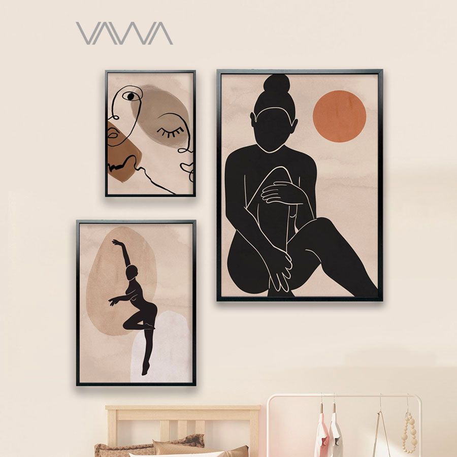 Tranh canvas tối giản Minimalist - Tranh hiện đại trừu tượng cô gái, bộ 3 tranh