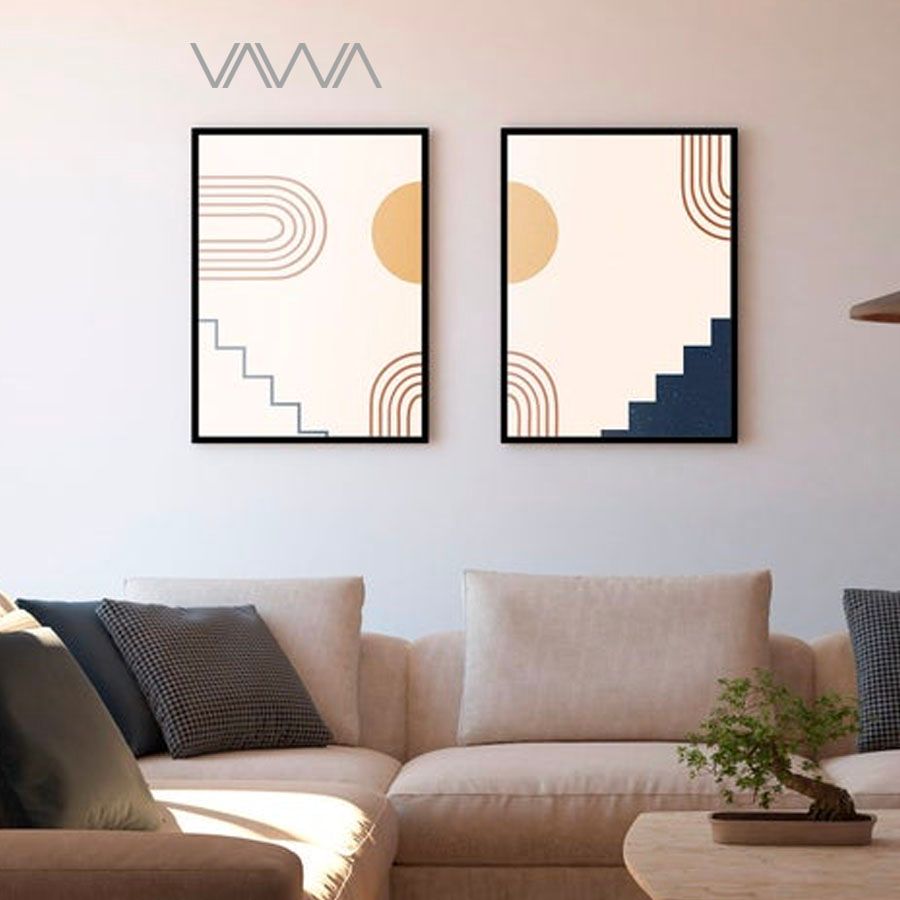Tranh canvas tối giản Minimalist - Tranh hiện đại trừu tượng hình học, bộ 2 tranh