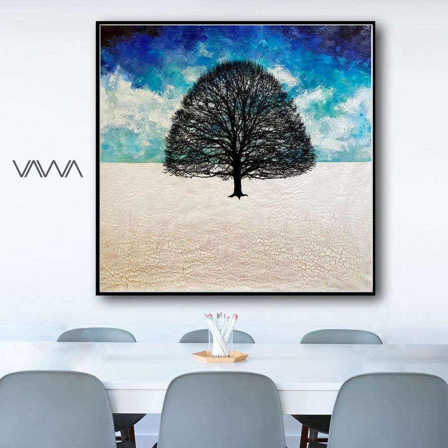 Tranh Canvas trừu tượng hiện đại - Tranh tối giản cây sắp đặt