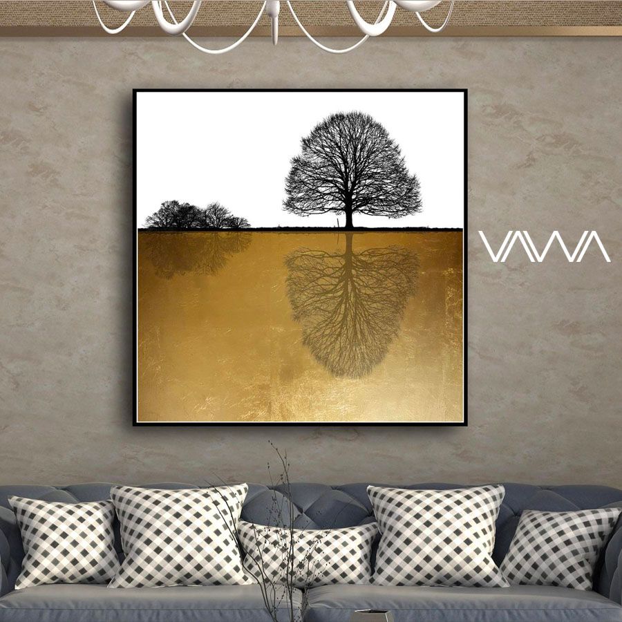 Tranh Canvas trừu tượng hiện đại - Tranh tối giản cây sắp đặt