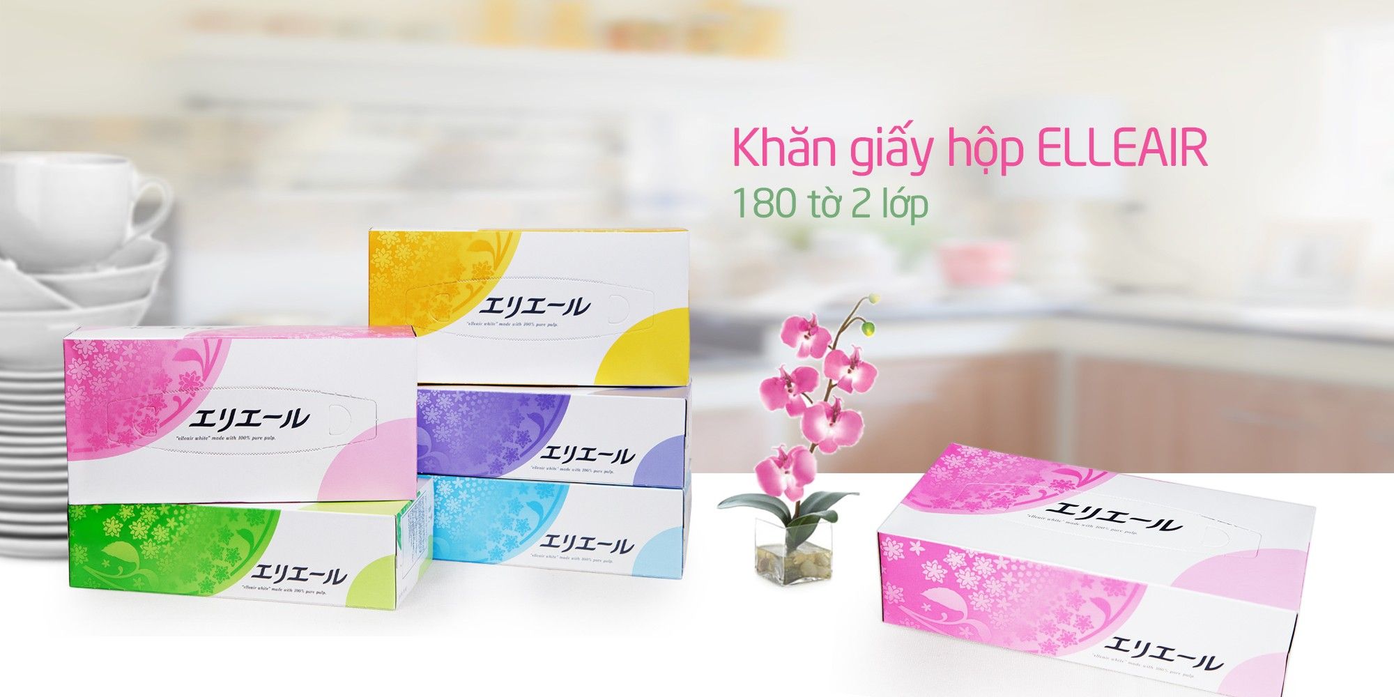 KHĂN GIẤY HỘP ELLEAIR 180 TỜ 2 LỚP