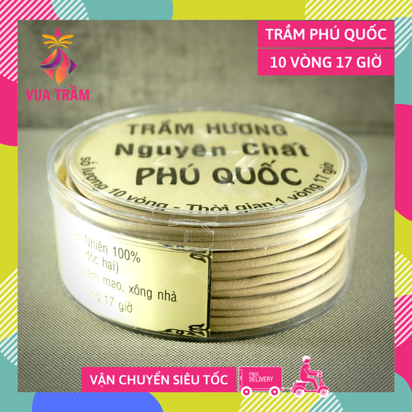 Hương vòng trầm hương rừng Phú Quốc nguyên chất 10 vòng/Hộp - Nhang trầm cháy 17h/Vòng