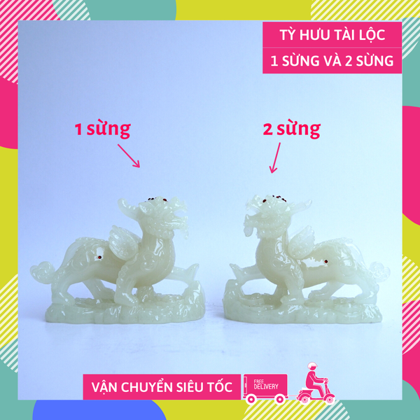 Cặp tượng tỳ hưu 1 sừng và 2 sừng dạ quang tài lộc phát sáng rực rỡ - 15cm