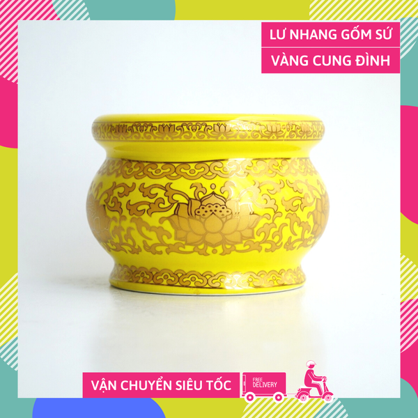 Lư hương bát nhang thờ cúng gốm sứ vàng cung đình - Cao 7cm