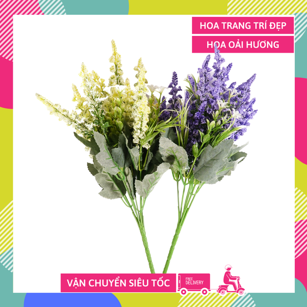 Hoa giả đẹp trang trí nhà cửa chùm hoa Lavender nhựa nhiều màu - Cao 35cm bụi 6 cành