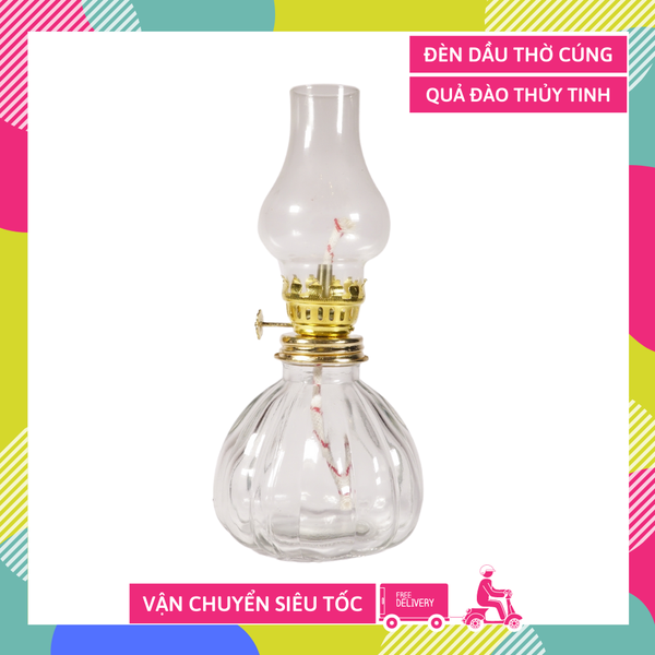 Đèn dầu thủy tinh Quả Đào thờ cúng truyền thống - Cao 18cm