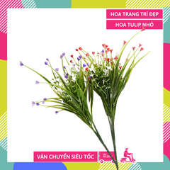 Hoa giả đẹp trang trí nhà cửa chùm hoa Tulip cỏ trắng nhỏ nhiều màu - Cao 35cm bụi 7 cành