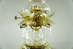Đèn dầu pha lê thờ cúng Phật đốt dầu lưu ly dầu hỏa đế và nắp mạ vàng - Nhiều cỡ