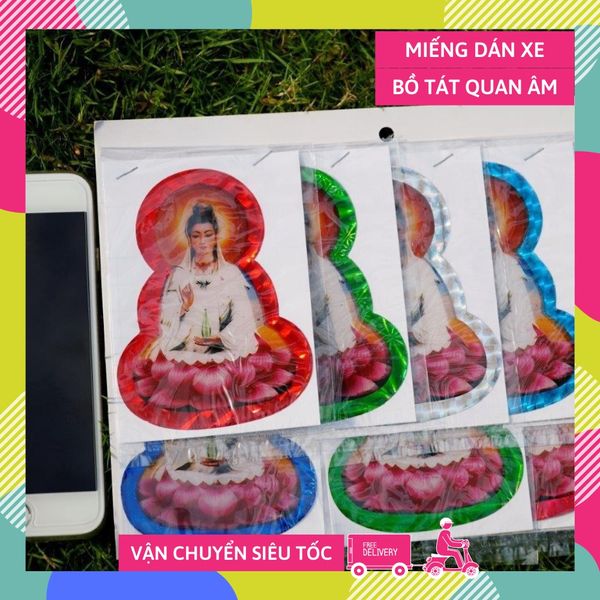 Miếng dán xe ô tô decal Phật Bà Quan Âm Bồ Tát phản quang 3D