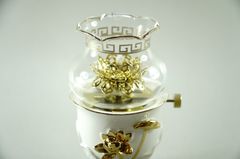 Đèn dầu gốm sứ thờ cúng bạch ngọc hoa sen mạ vàng đốt dầu lưu ly dầu hỏa - Cao 14cm
