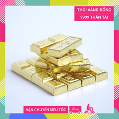 Thỏi vàng nén 9999 chú Thần Tài khối vuông đồng vàng - Dài 3cm dày 0,7cm thờ Thần Tài cầu tài lộc