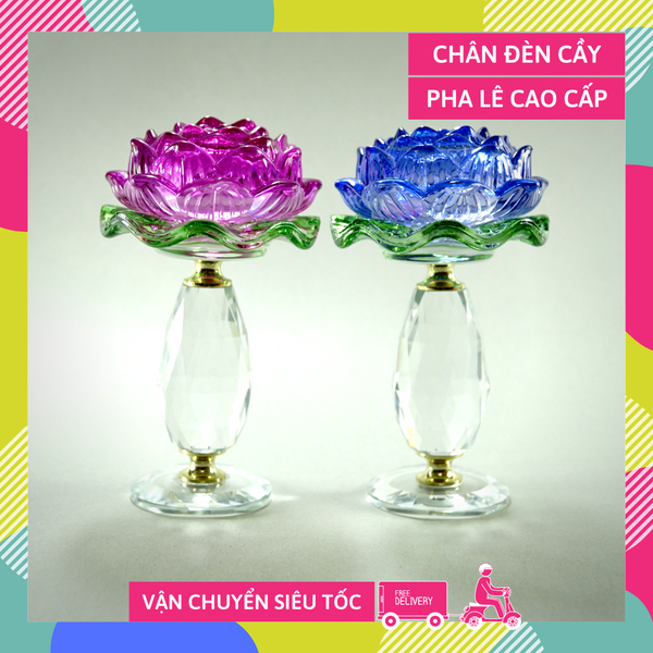 Đế đèn cầy chân cao pha lê chân đặt đèn cầy nền thờ cúng - Cao 16cm