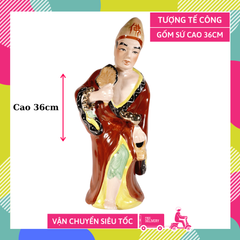 Tượng Tế Công Hòa Thượng Tế Điên gốm sứ đứng đẹp vẽ màu sắc nét may mắn bình an - Cao 36cm